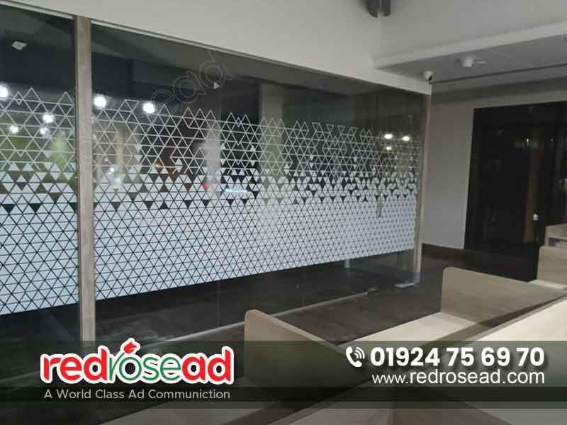 Glass wall with intricate pattern, enhancing aesthetics. Perfect for modern interiors. Best Glass Sticker Design in Bangladesh 2024.